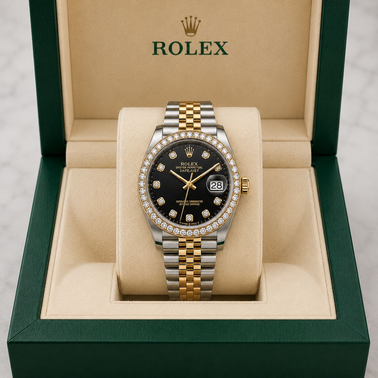 Rolex Datejust Watch | 31MM | Black Diamond Dial | Diamond Bezel  | Jubilee Band | 1.35ct
