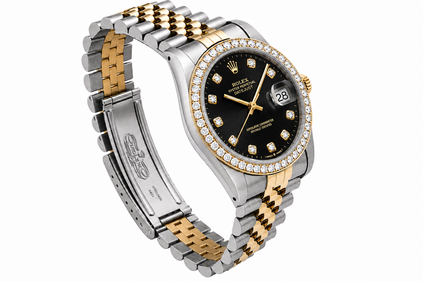 Rolex Datejust Watch | 31MM | Black Diamond Dial | Diamond Bezel  | Jubilee Band | 1.35ct