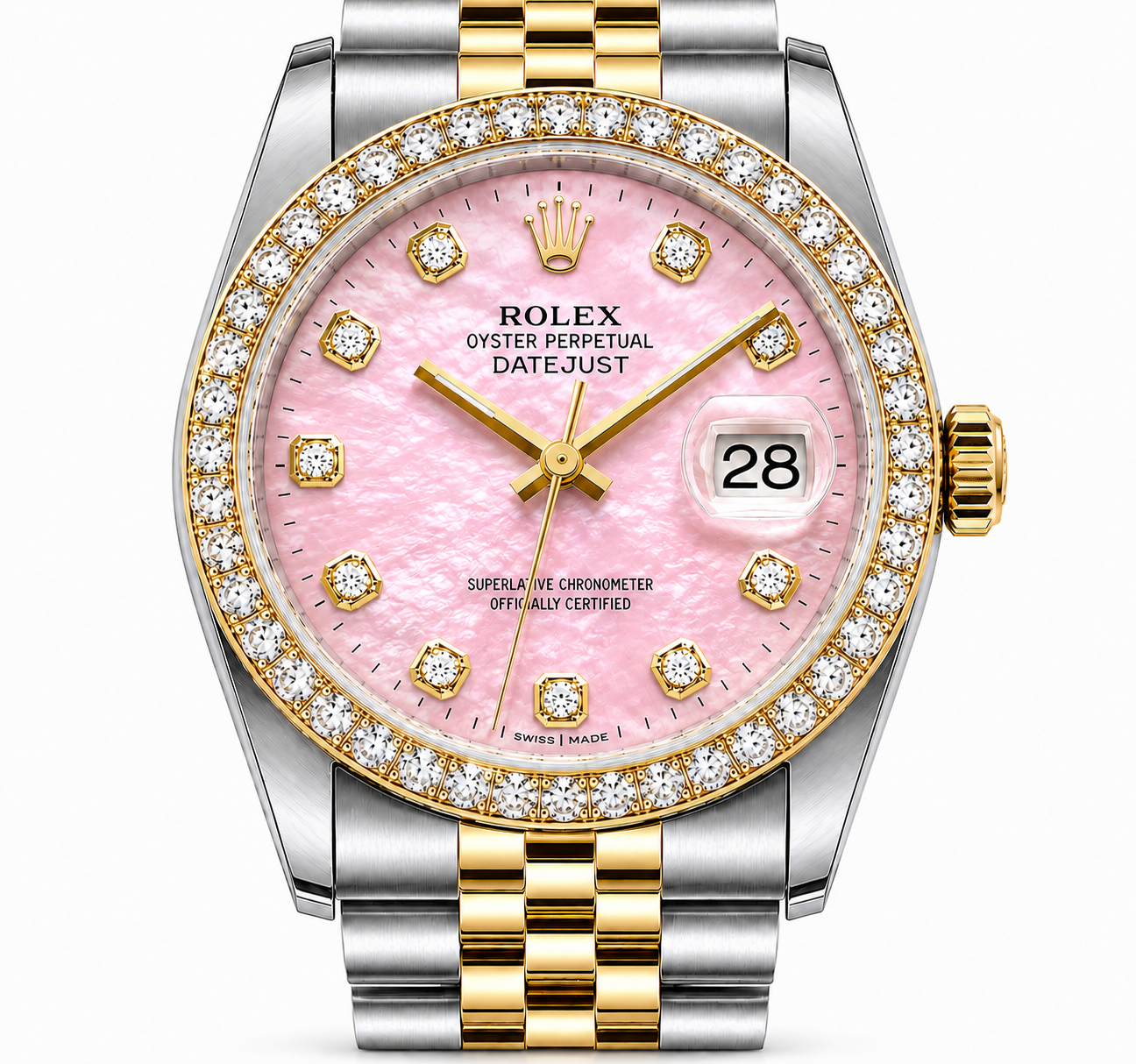 Rolex Datejust Watch | 31MM | Pink Mop Diamond Dial | Diamond Bezel  | Jubilee Band | 1.35ct