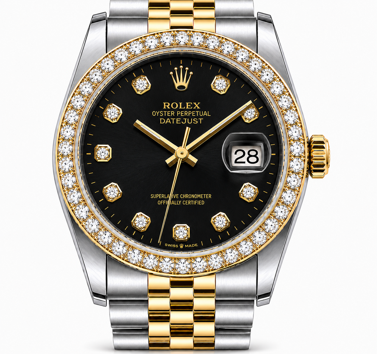 Rolex Datejust Watch | 31MM | Black Diamond Dial | Diamond Bezel  | Jubilee Band | 1.35ct