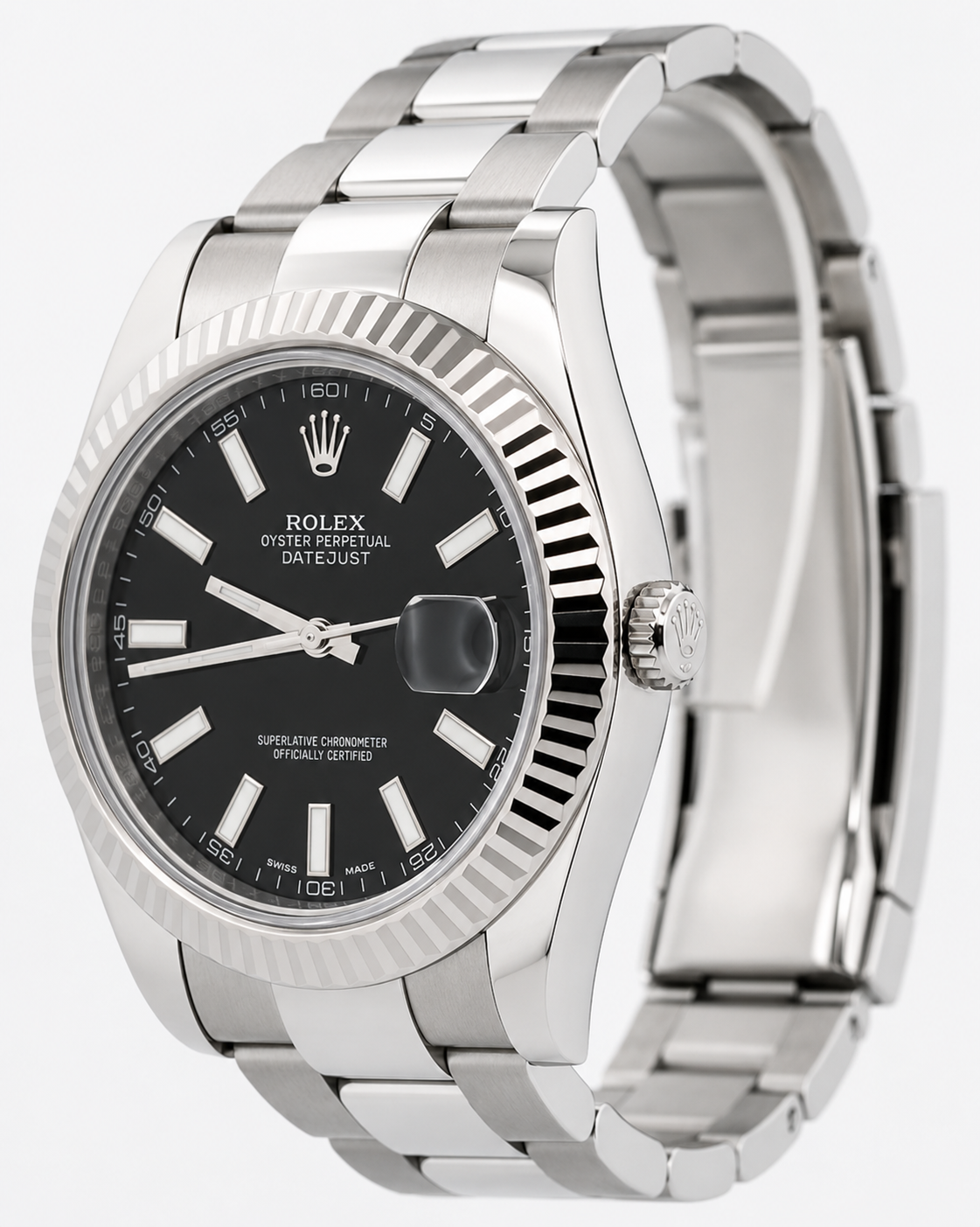 Rolex 41mm Datejust II Stainless Steel 116334 | Black Index | Fluted Bezel | Stainless Steel Oyster Bracelet
