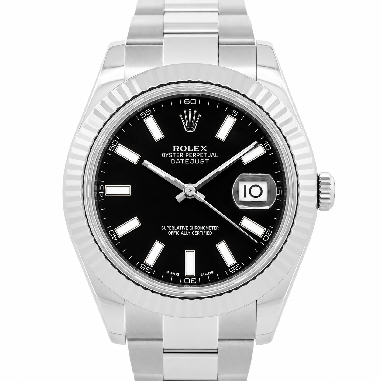 Rolex 41mm Datejust II Stainless Steel 116334 | Black Index | Fluted Bezel | Stainless Steel Oyster Bracelet