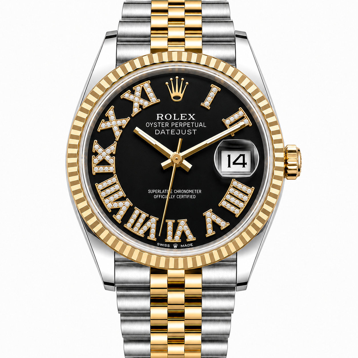 Rolex Datejust | 36MM | Roman Black Diamond Dial | Two Tone |  Jubilee Band 16013