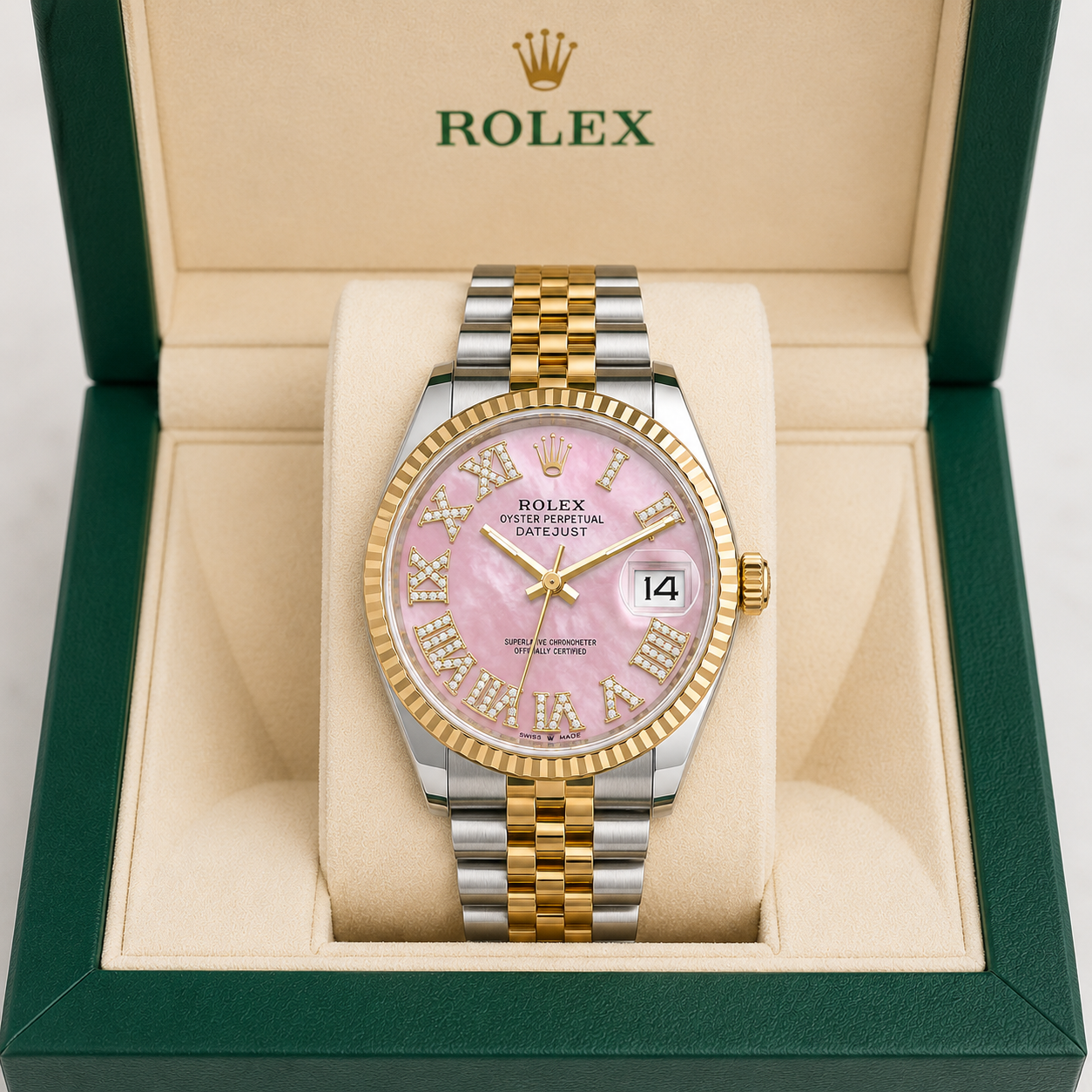 Rolex Datejust | 36MM | Roman Pink Diamond Dial | Two Tone |  Jubilee Band 16013