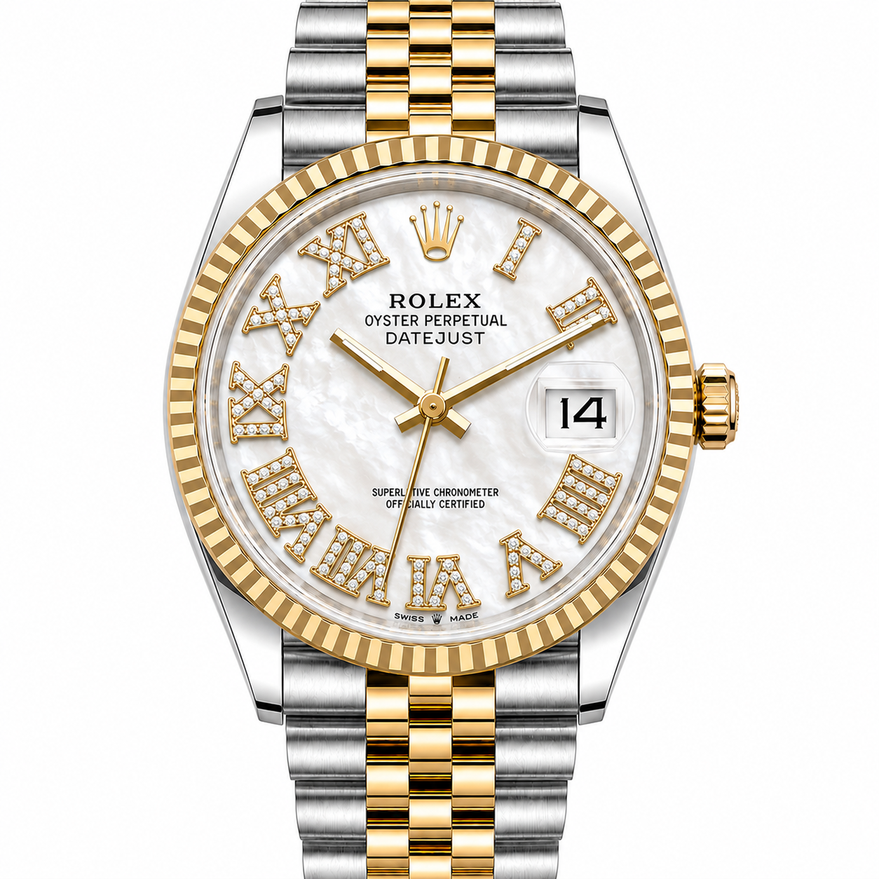 Rolex Datejust | 36MM |  Roman White Mop Diamond Dial | Two Tone |  Jubilee Band 16013