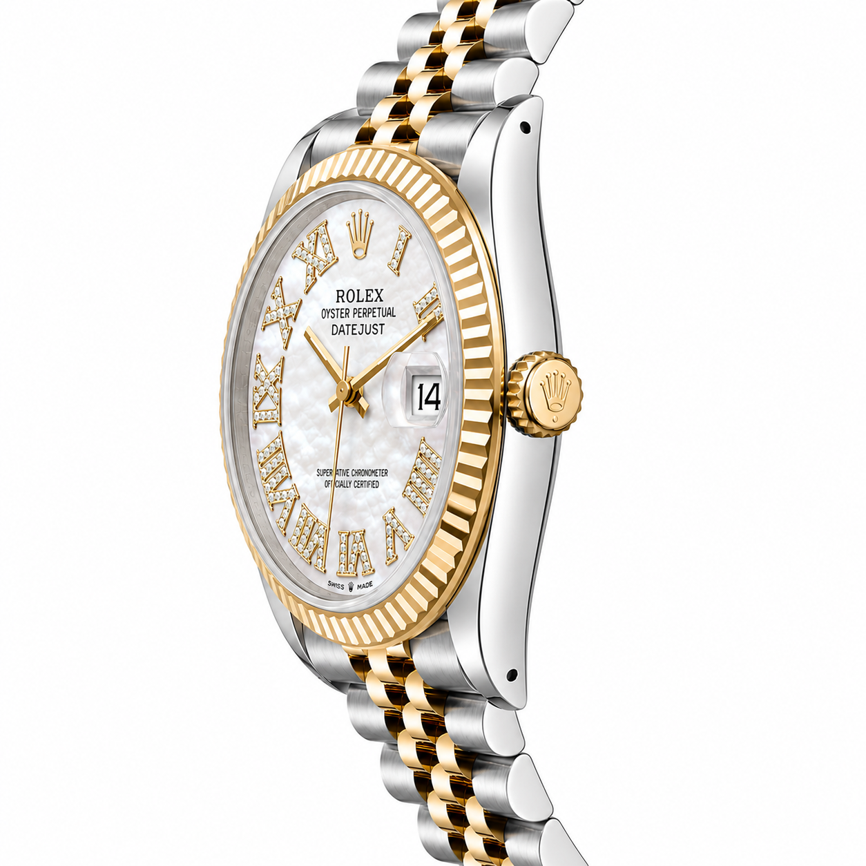 Rolex Datejust | 36MM |  Roman White Mop Diamond Dial | Two Tone |  Jubilee Band 16013