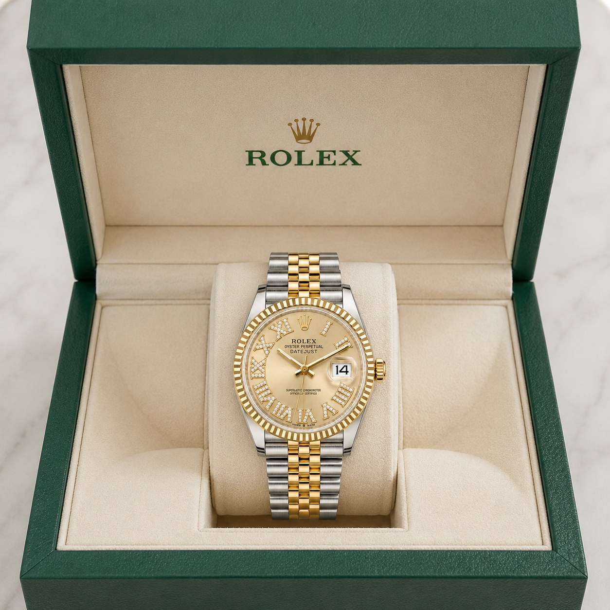 Rolex Datejust | 36MM |  Roman Champagne  Diamond Dial | Two Tone |  Jubilee Band 16013