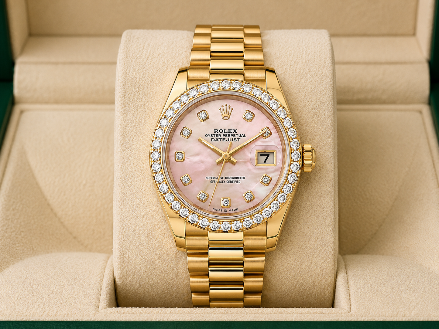 Rolex Datejust  | 2.25CT Bezel | 26MM | Pink Diamond Dial | Presidential Band