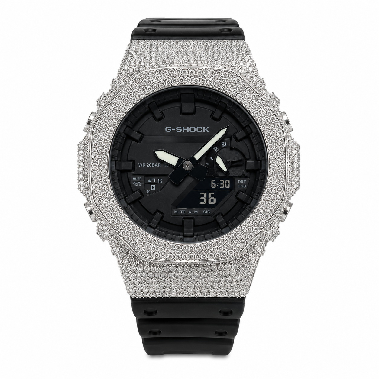 Casio G-Shock White Steel Iced Out Diamond Watch 5.00CT GA2100