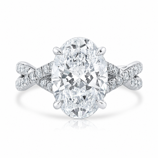 4.57CT E VS1 Oval Lab Grown Diamond Hidden Halo Engagement Ring 14kt