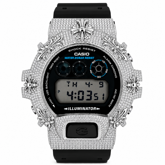 Casio G-Shock Steel Iced Out Diamond Watch 4.00CT DW-6900 Chrome Hearts Design