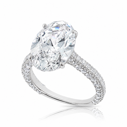 7.05CT E VS1 Oval Lab Grown Diamond Hidden Halo Engagement Ring 14kt