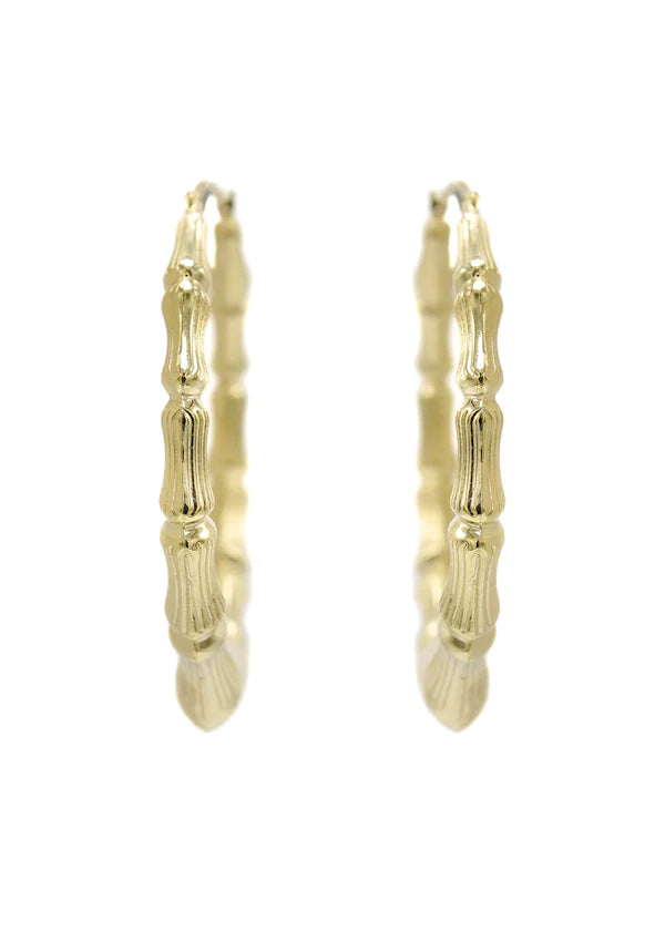 10K Womens Bamboo Gold Hoop Earrings | Customizable Size
