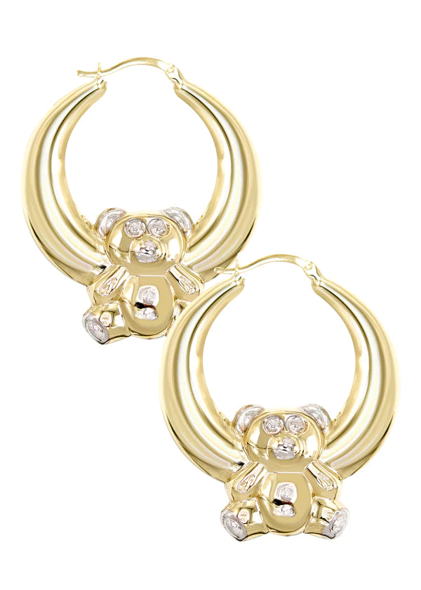 10K Womens Gold Hoop Bear Earrings | Customizable Size |