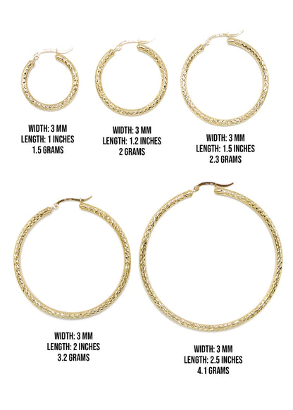 10K Womens Gold Hoop Earrings | Customizable Size | 3MM