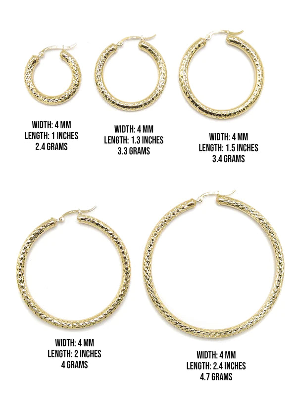 10K Womens Gold Hoop Earrings | Customizable Size | 4MM