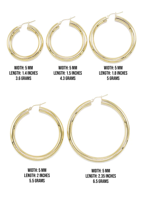 10K Womens Gold Hoop Earrings | Customizable Size | 5MM