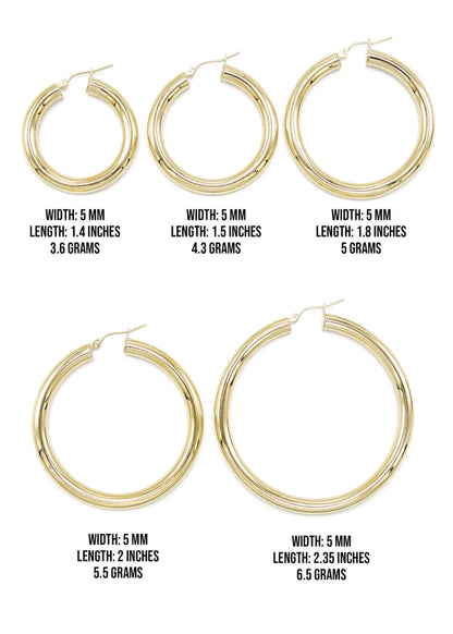 10K Womens Gold Hoop Earrings | Customizable Size | 5MM