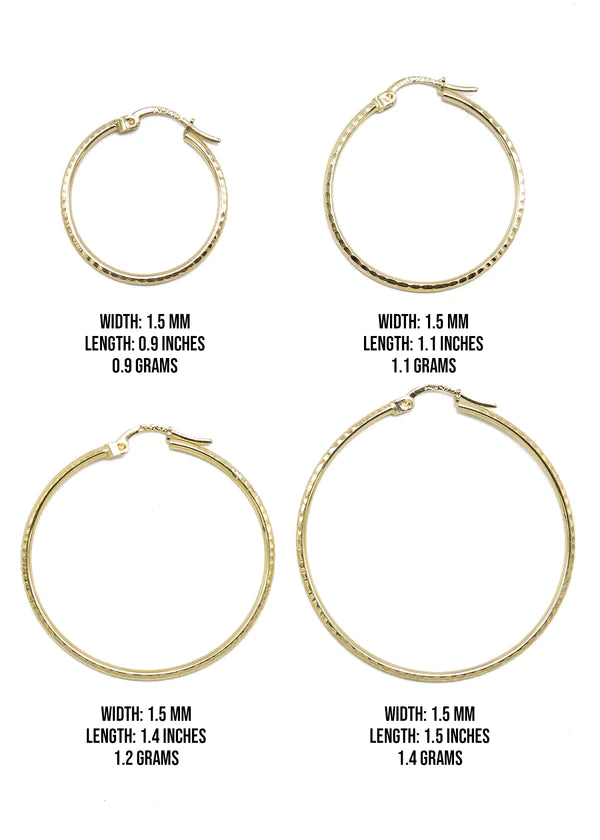 10K Womens Gold Hoop Earrings | Customizable Size | 1.5MM