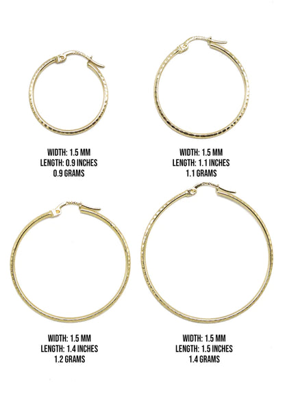 10K Womens Gold Hoop Earrings | Customizable Size | 1.5MM