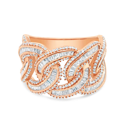 Mens Round and Baguette Diamond Cuban Pinky Ring | 14K Rose Gold | 1.50CTW