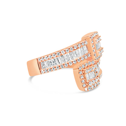 Gold Cocktail Round and Baguette Diamond Ring | 14K | 1.53CTW