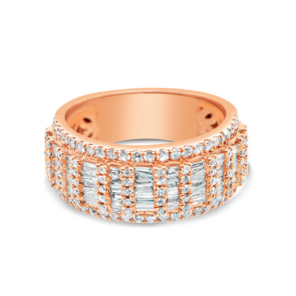 Mens Gold Round and Baguette Diamond Ring | 14K | 7.04 CTW