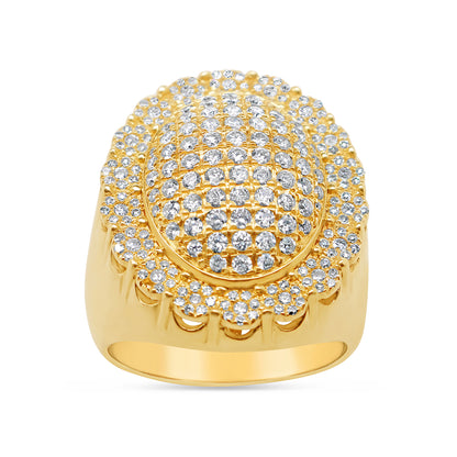 Mens Gold Diamond Big Oval Pinky Ring | 14K Yellow Gold | 4.00CTW