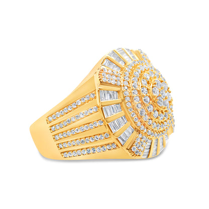 Mens Gold Round and Baguette Diamond Pinky Ring | 14K Yellow Gold | 2.19CTW