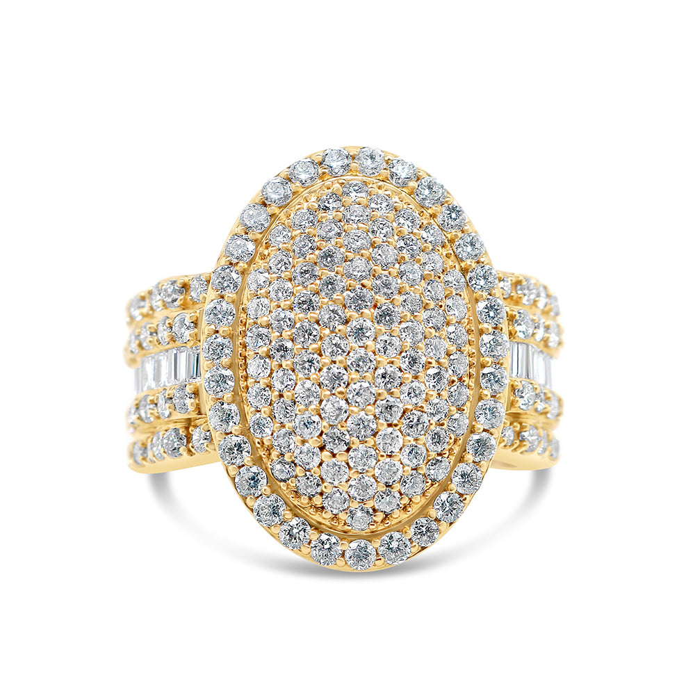 Mens Gold Baguette and Round Diamond Oval Pinky Ring | 14K Yellow Gold | 3.63 CTW