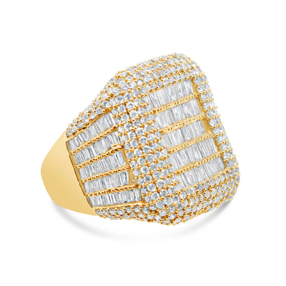 Mens Gold Baguette and Round Diamond Pinky Ring | 14K Yellow Gold | 5.36 CTW