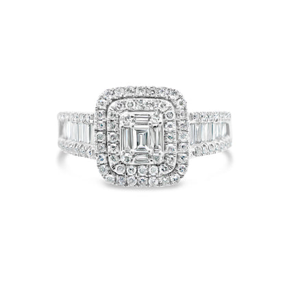 Gold Diamond Layered Square Engagement Ring | 14K | 0.9CTW