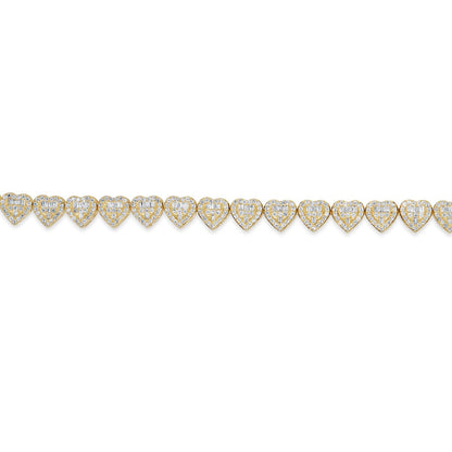 14K Gold 3.00CT Baguette and Round Diamond - Heart Bracelet