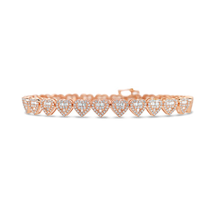 14K Gold 3.00CT Baguette and Round Diamond - Heart Bracelet