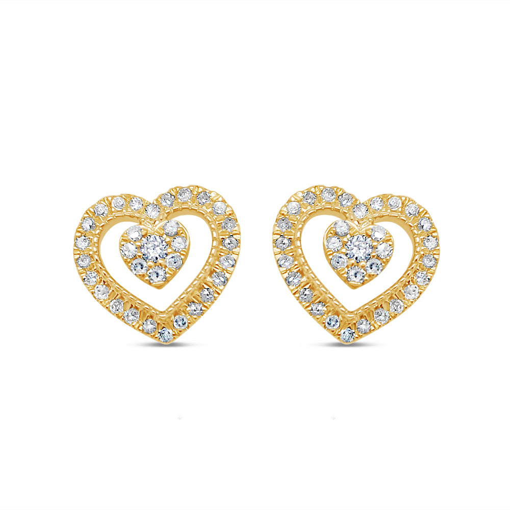 14k Gold Heart Diamond  Earrings 9.8mm 0.30 CTW