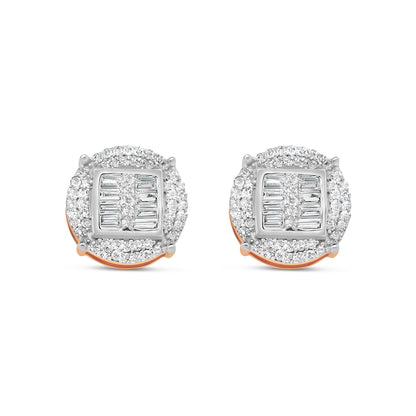 Gold Baguette and Round Diamond Round Earrings | Rose Gold 14K | 0.48CT | 10MM