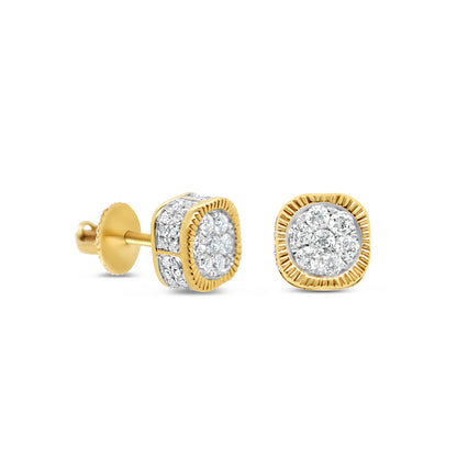 14K Yellow Gold | Diamond Cube Earrings | 1.00CTW | 6.70MM