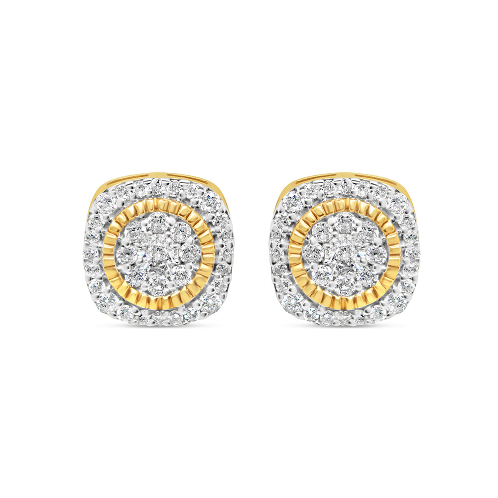 14K Yellow Gold | Diamond Square Earrings | 1.00CTW | 10.08MM