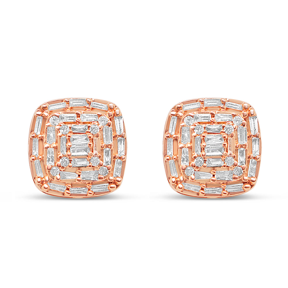 14K Rose Gold | Baguette Diamond Square Earrings | 0.65CTW | 12.59MM