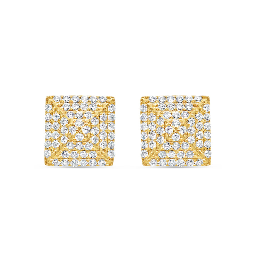 14K Yellow Gold | Diamond Square Earrings | 1.30CTW | 11.07MM