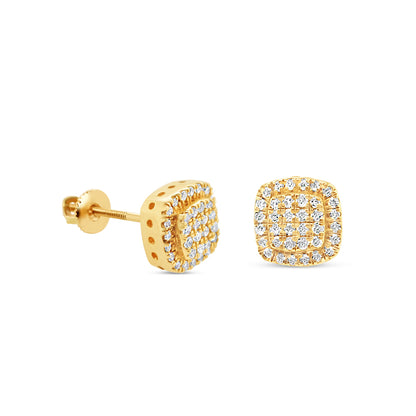 14K Yellow Gold | Diamond Square  Earrings | 0.50 CTW | 7.00MM