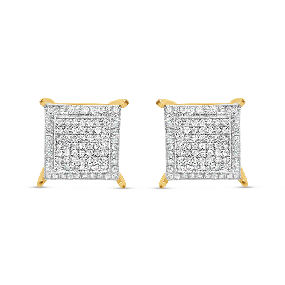10K Yellow Gold | Diamonds Square Box Earrings | 0.55CTW | 10.33MM