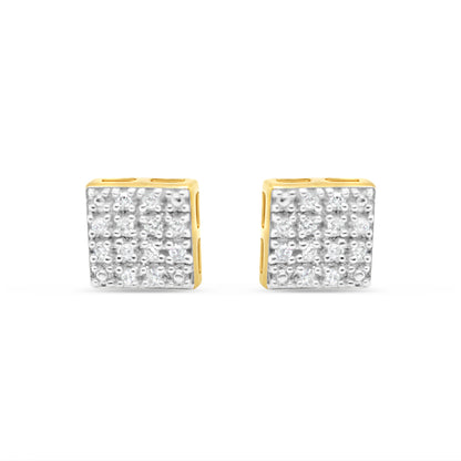 10K Yellow Gold | Diamond Square Earrings | 0.09CTW | 6.22MM