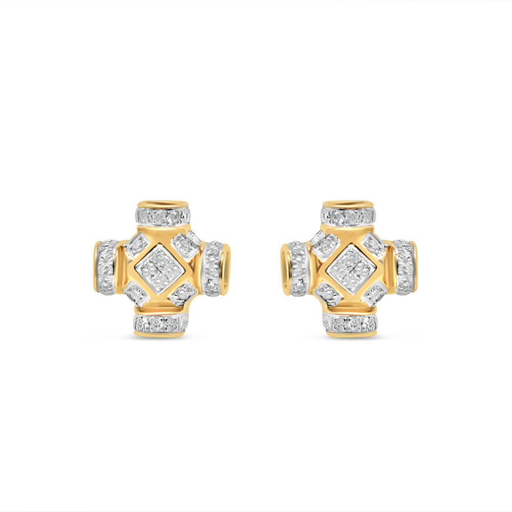 10K Yellow Gold | Diamond Square  Earrings | 0.50 CTW | 7.71MM