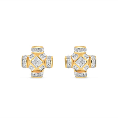 10K Yellow Gold | Diamond Square  Earrings | 0.50 CTW | 7.71MM