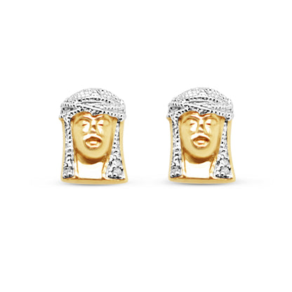 10K Yellow Gold | Diamond Jesus Earrings | 0.02CTW | 6.94MM