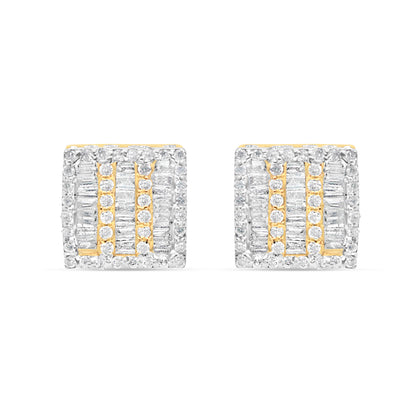 10k Gold Baguette Diamond Square Earrings 9mm .66CTW