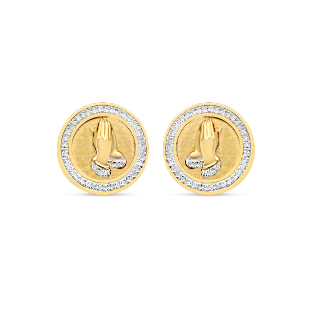 10k Gold Diamond Round Prayer  Earrings 13.5mm 0.35CTW