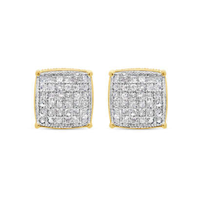 10k Gold Diamond 3-D Square  Earrings 8mm 0.46CTW