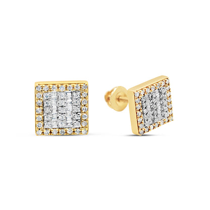 10k Gold Diamond Square Earrings 8mm .41CTW